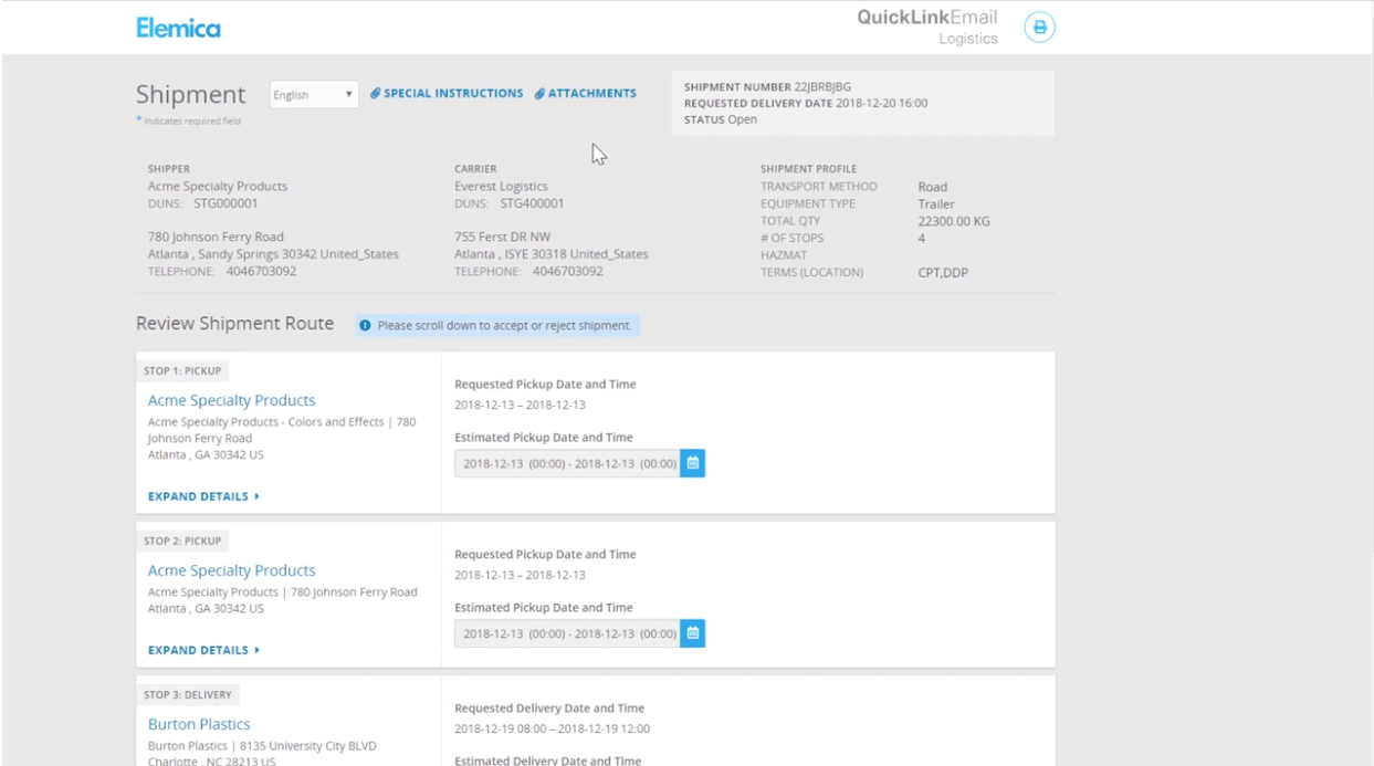 Shipment Booking - English